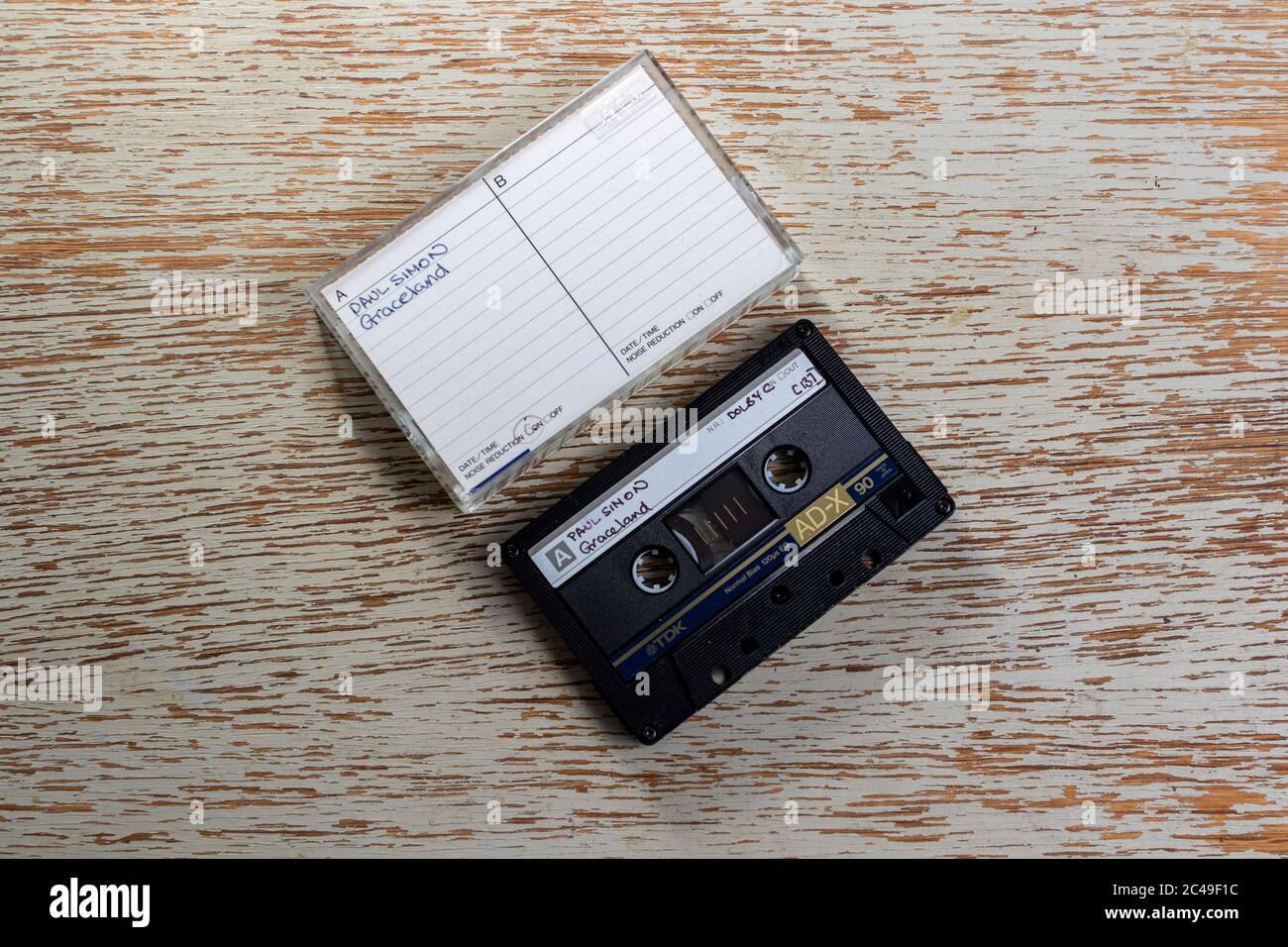 Home recording on a TDK cassette of Paul Simon's album Graceland. Stock Photo