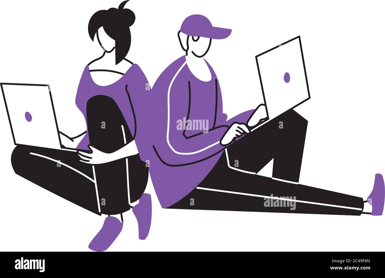 young couple using an electronic device vector illustration design Stock Vector