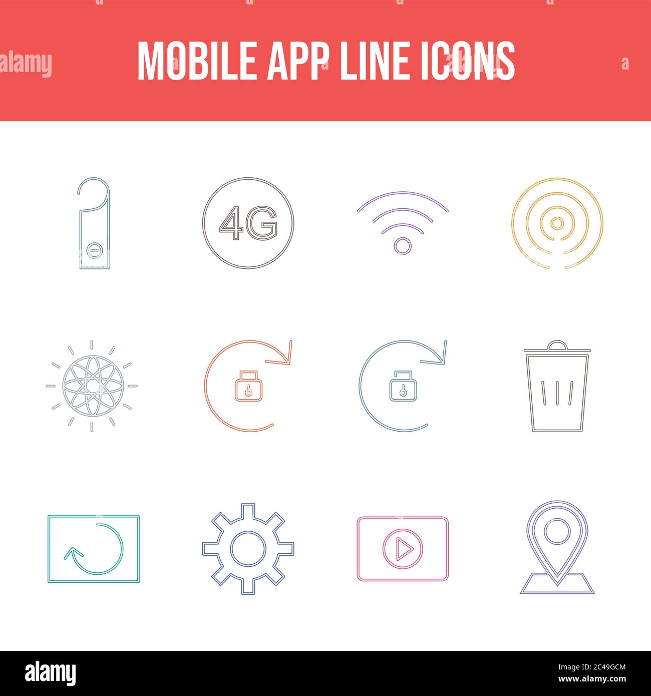 12 Mobile App Vector Icons in One Set Stock Vector