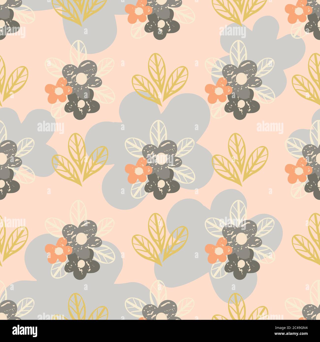 Wild meadow flowers seamless vector pattern background. Retro color ...