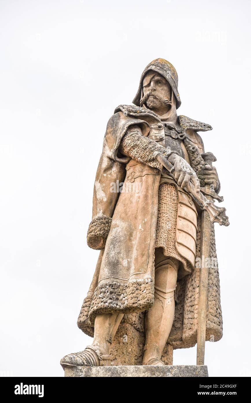 TABOR, CZECH REPUBLIC - APRIL 10, 2019: Jan Zizka of Trocnov and Chalice statue. Hussite military leader and Czech national hero. Tabor Main square, Czech Republic. Stock Photo