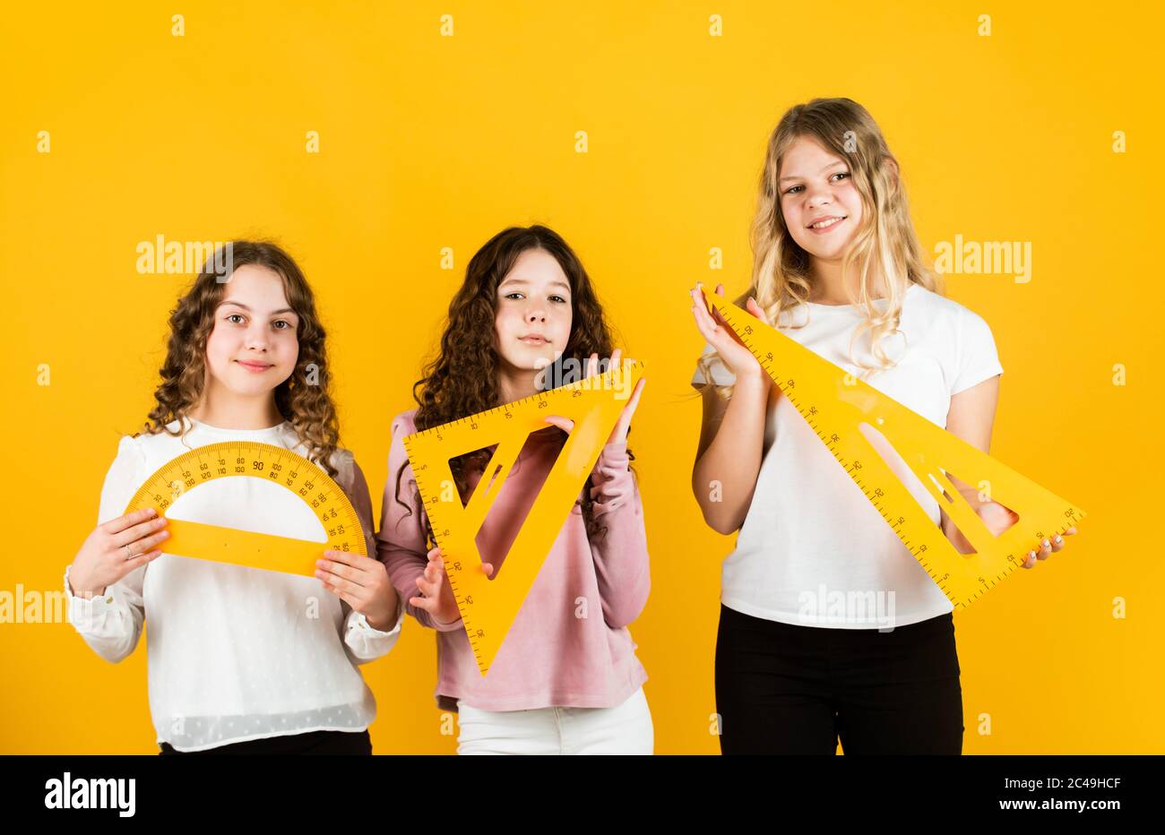 Woman Triangle Math geometric shapes. modern education concept. sisterhood. three girls ...