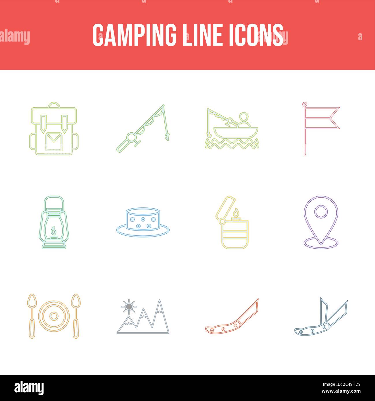 Beautiful Camping vector icon set Stock Vector