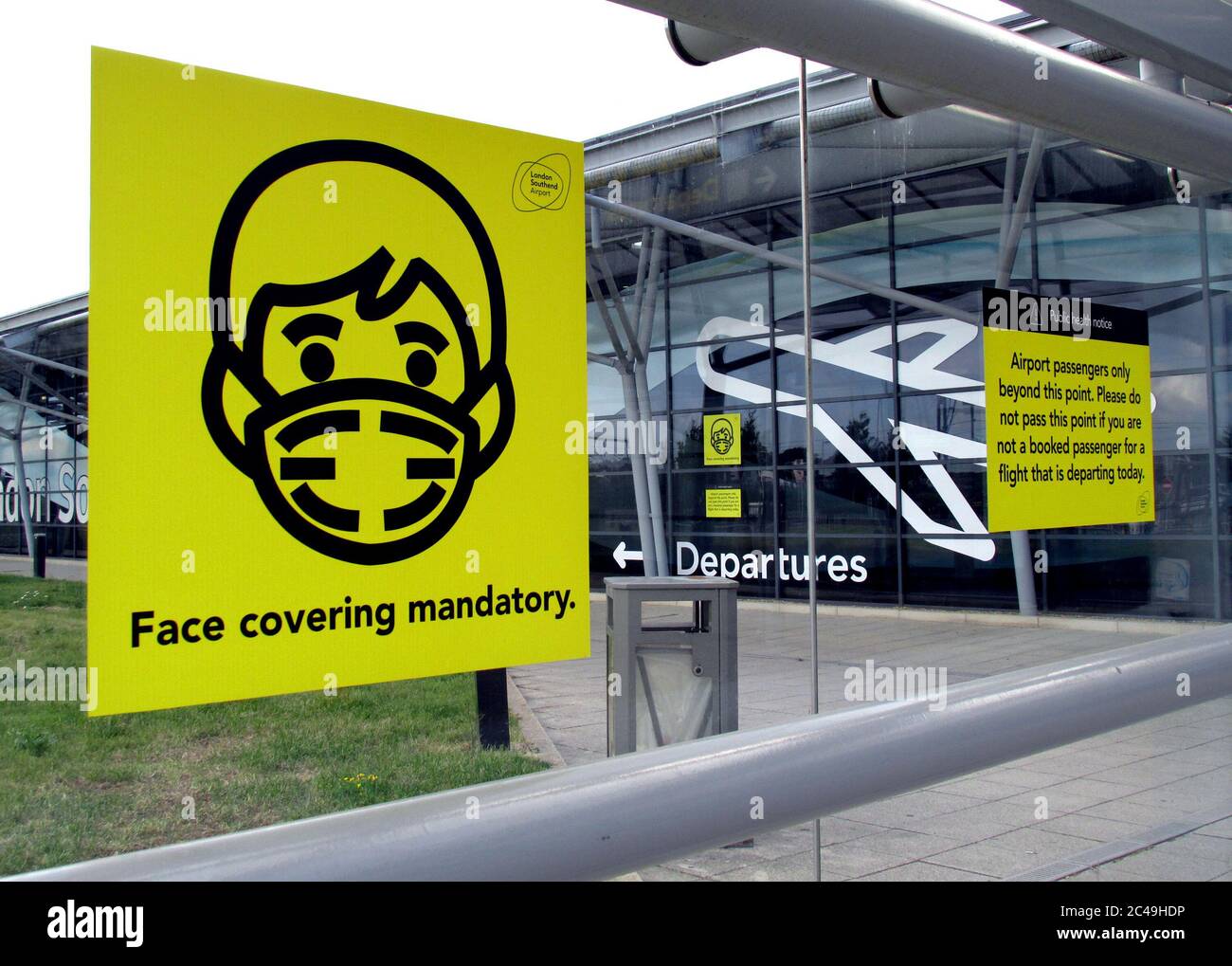 London Southend airport have made their terminal covid-19 secure by mandatory face coverings and only passengers with flights allowed inside June 2020 Stock Photo