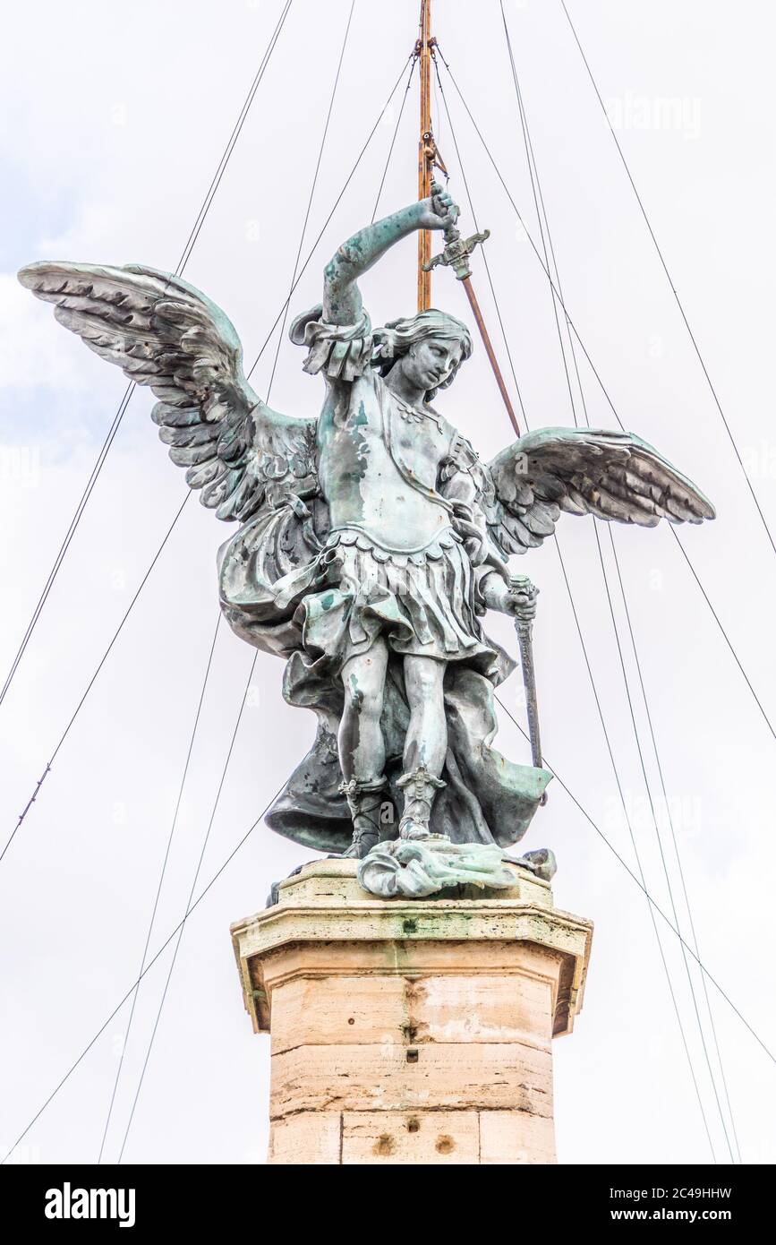 St. Michael's Rome Bronze statue of Michael the Archangel on the top of the Castel Sant ...