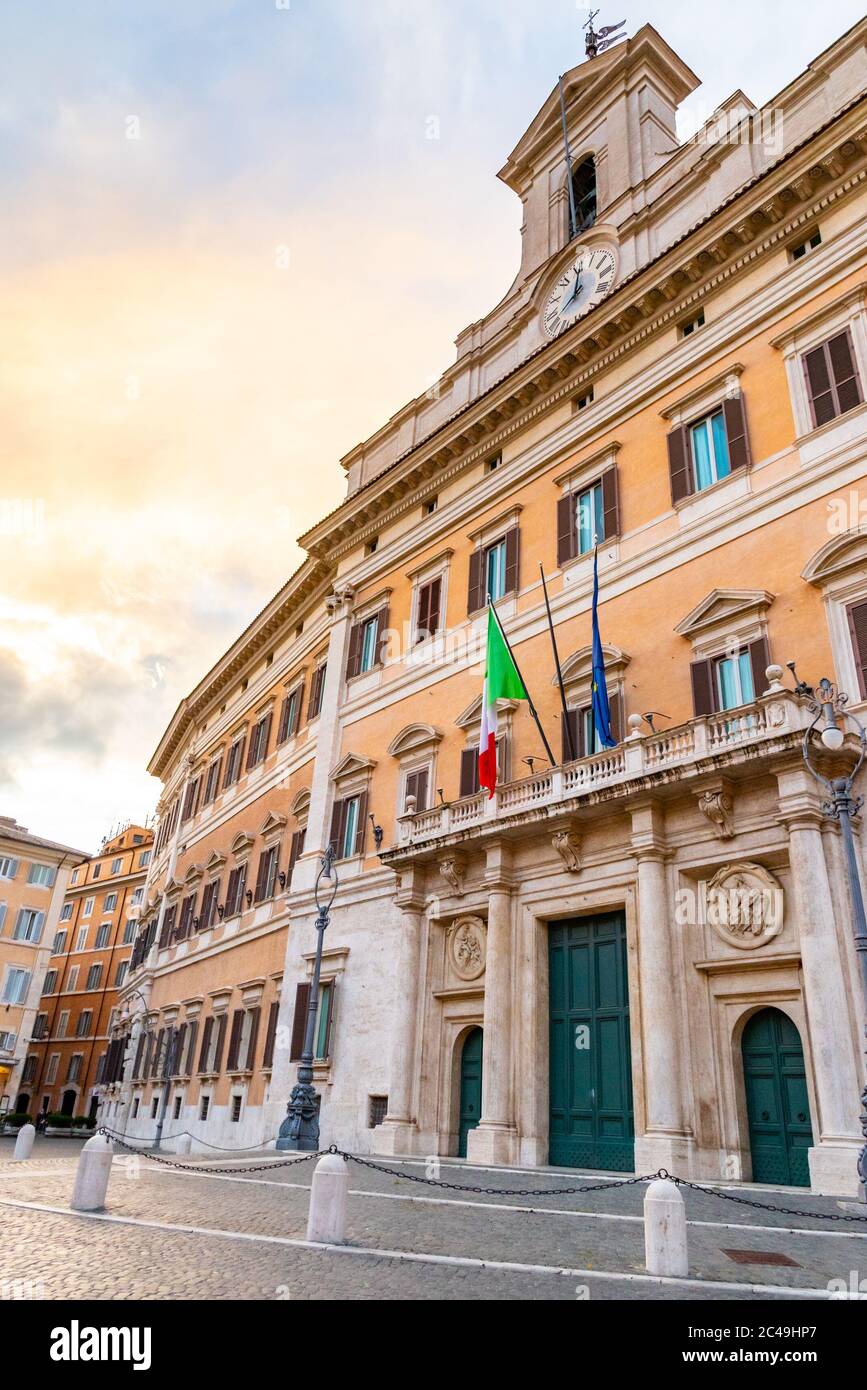 Montecitorio Palace, seat of Italian Chamber of Deputies. Italian Parliament building, Rome, Italy. Stock Photo