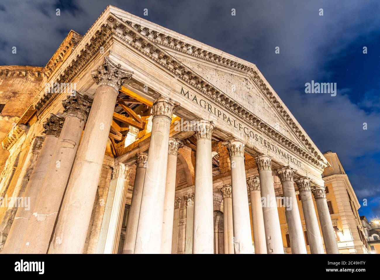 Pantheon - former Roman temple. Piazza della Rotonda by night, Rome, Italy. Stock Photo