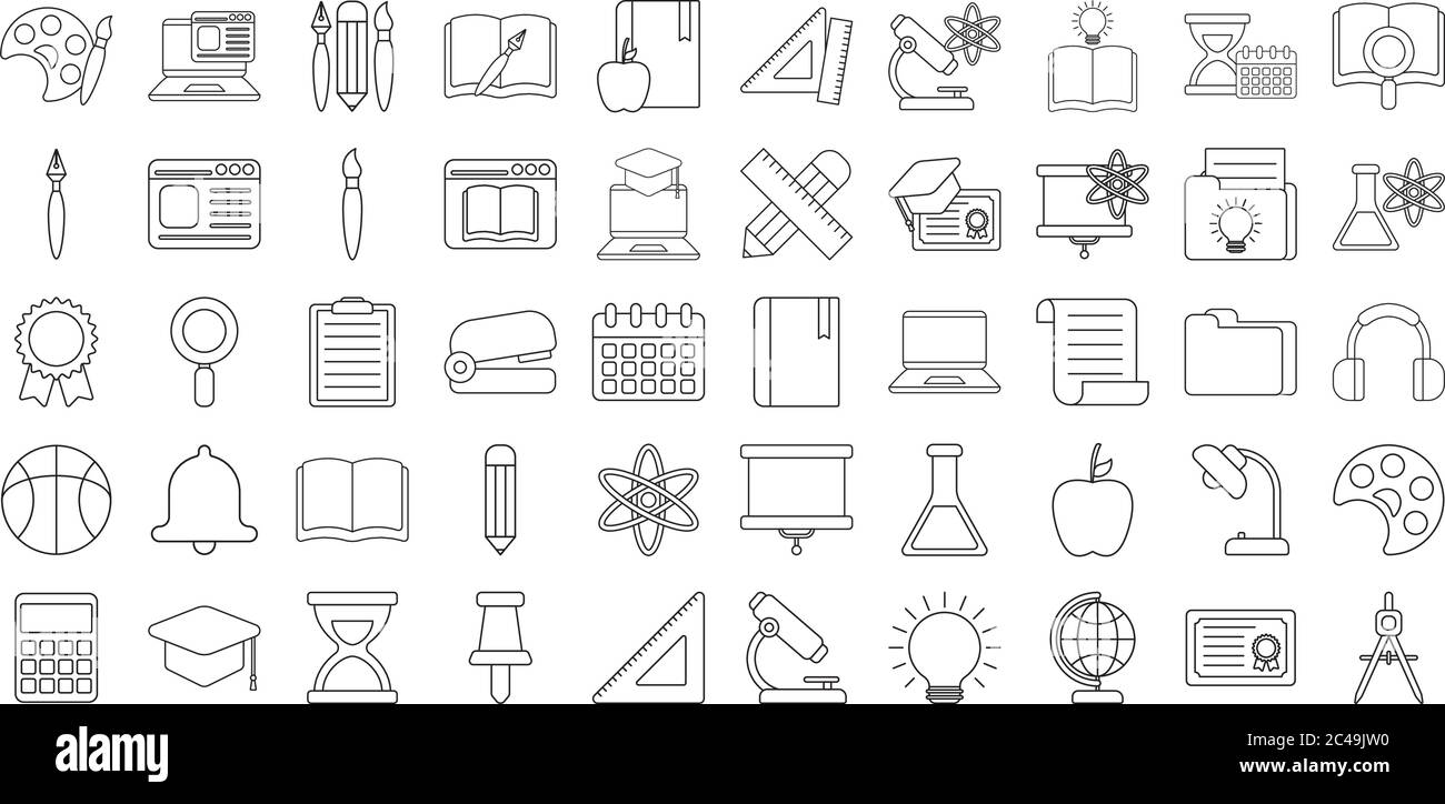 Line style icon set design, Eduaction school university class lesson ...