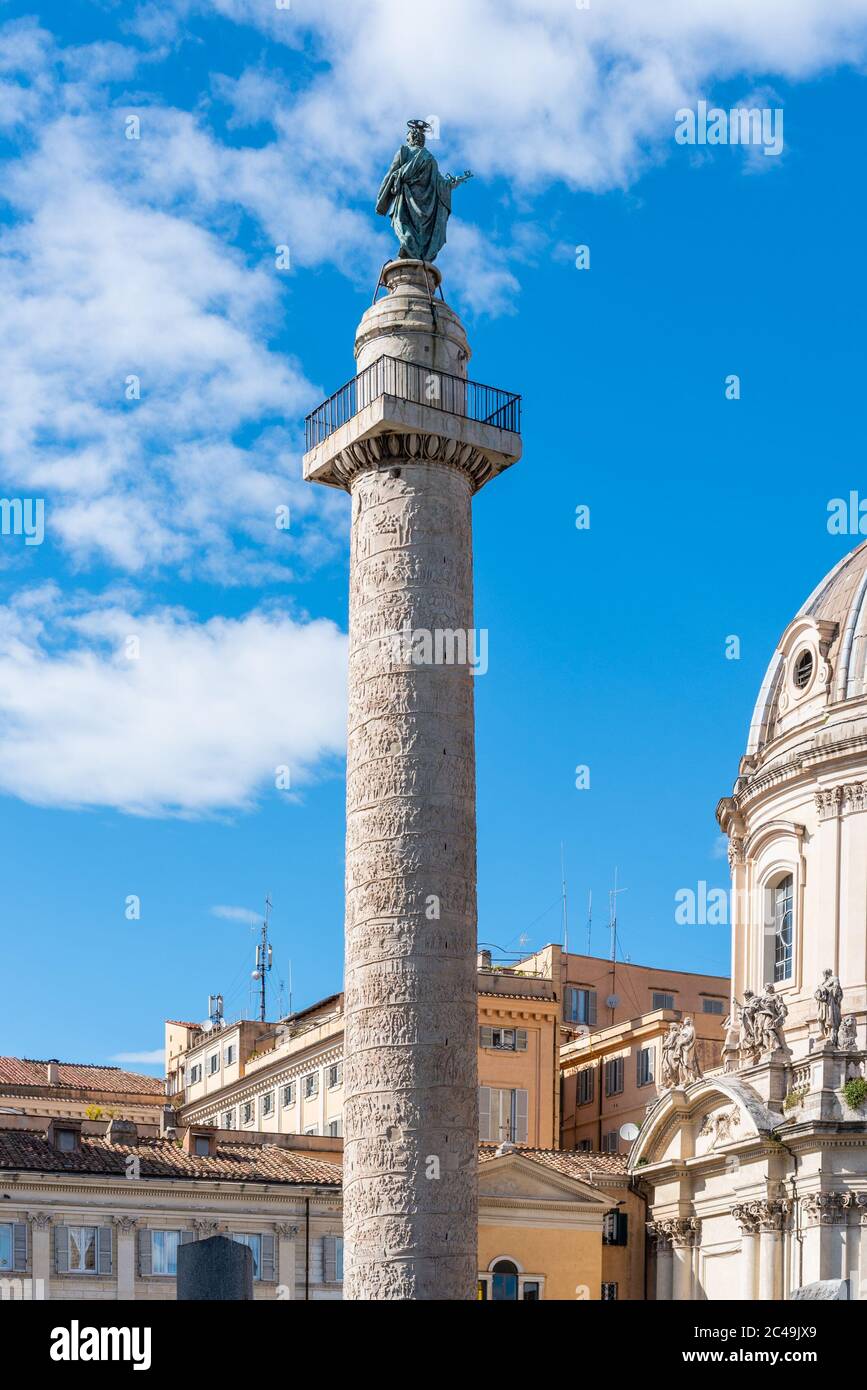 Trajan's Column, Italian: Colonna Traiana, Rome in Italy. Stock Photo