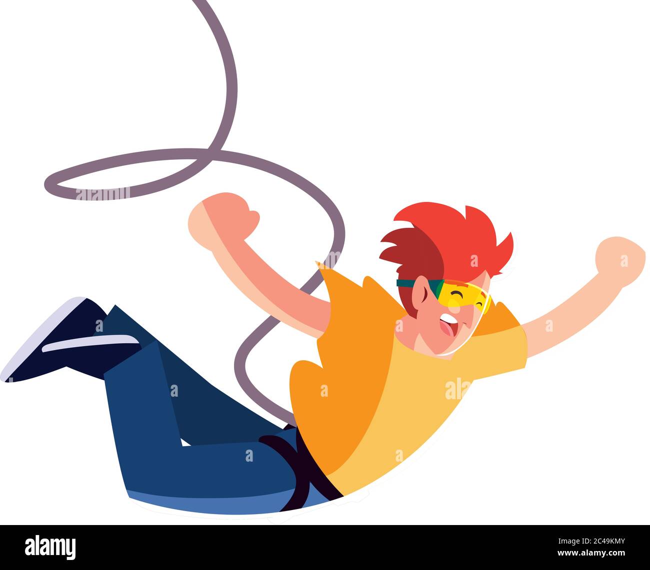 young man jumping off a mountain vector illustration desing Stock