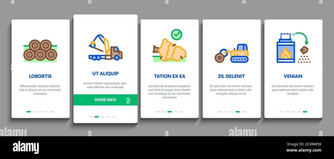 Wood Logging Industry Onboarding Elements Icons Set Vector Stock Vector ...