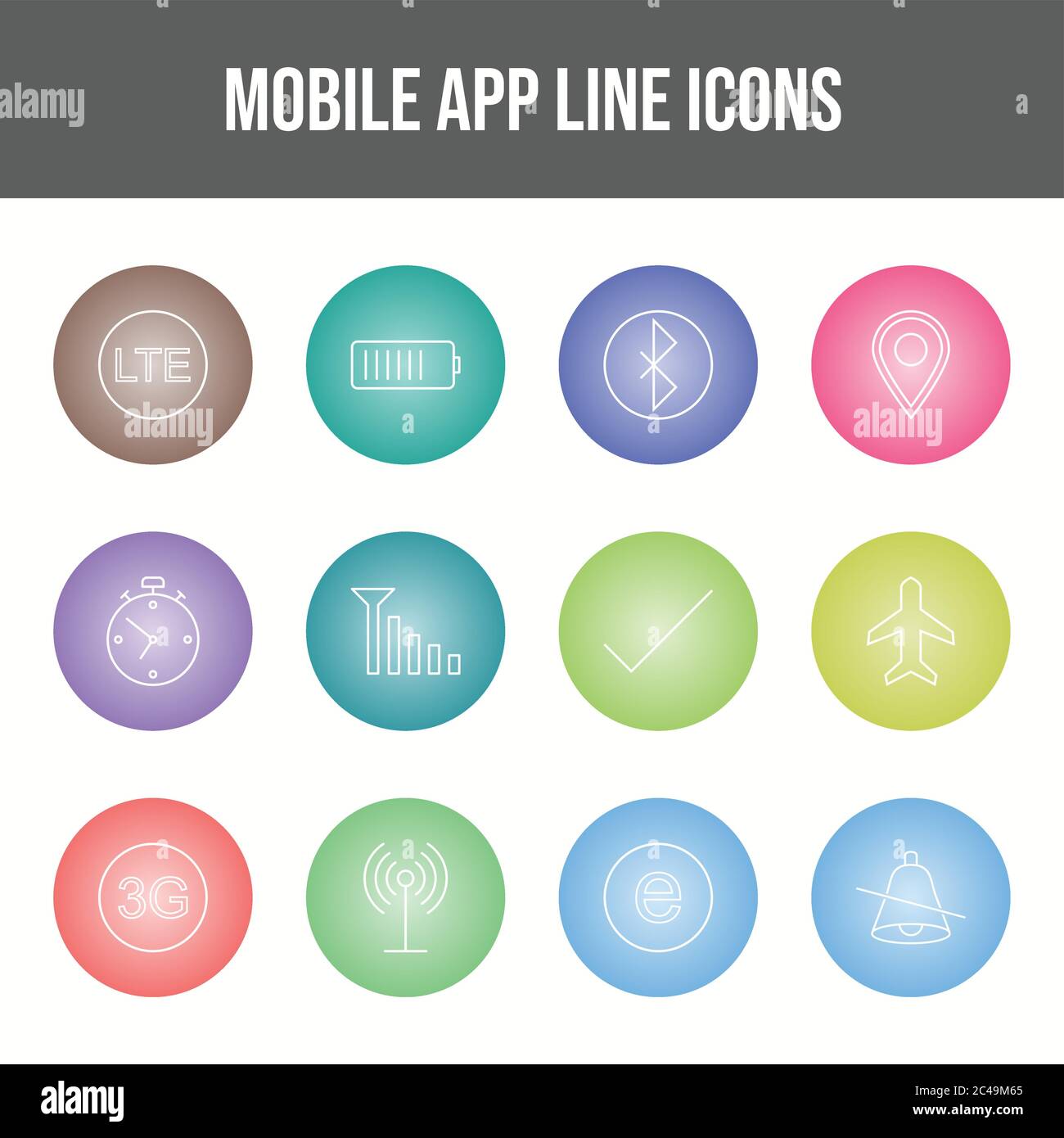 Unique Mobile Apps Icons Set Stock Vector