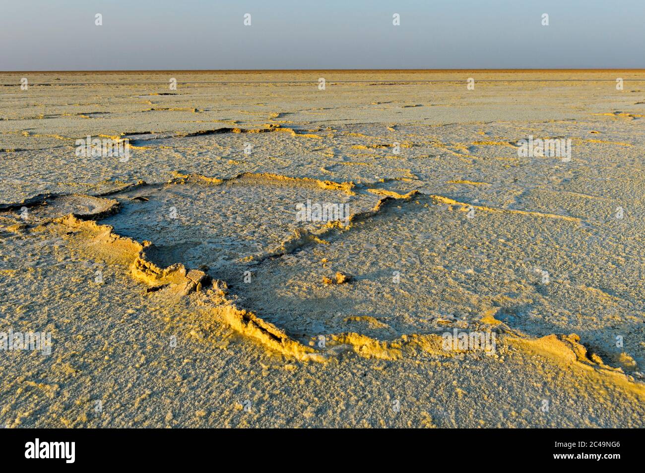 Salt crust on Lake Assale, located more than 100m below sea level, Hamadela, Danakil depression, Afar Triangle, Ethiopia Stock Photo