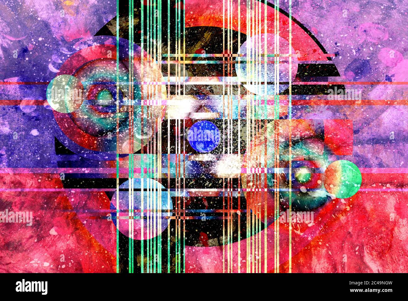 Abstract watercolor background with different geometric elements on a ...