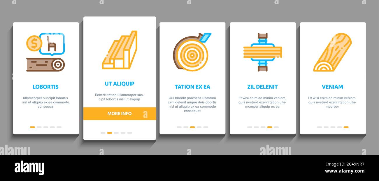 Wood Production Plant Onboarding Elements Icons Set Vector Stock Vector