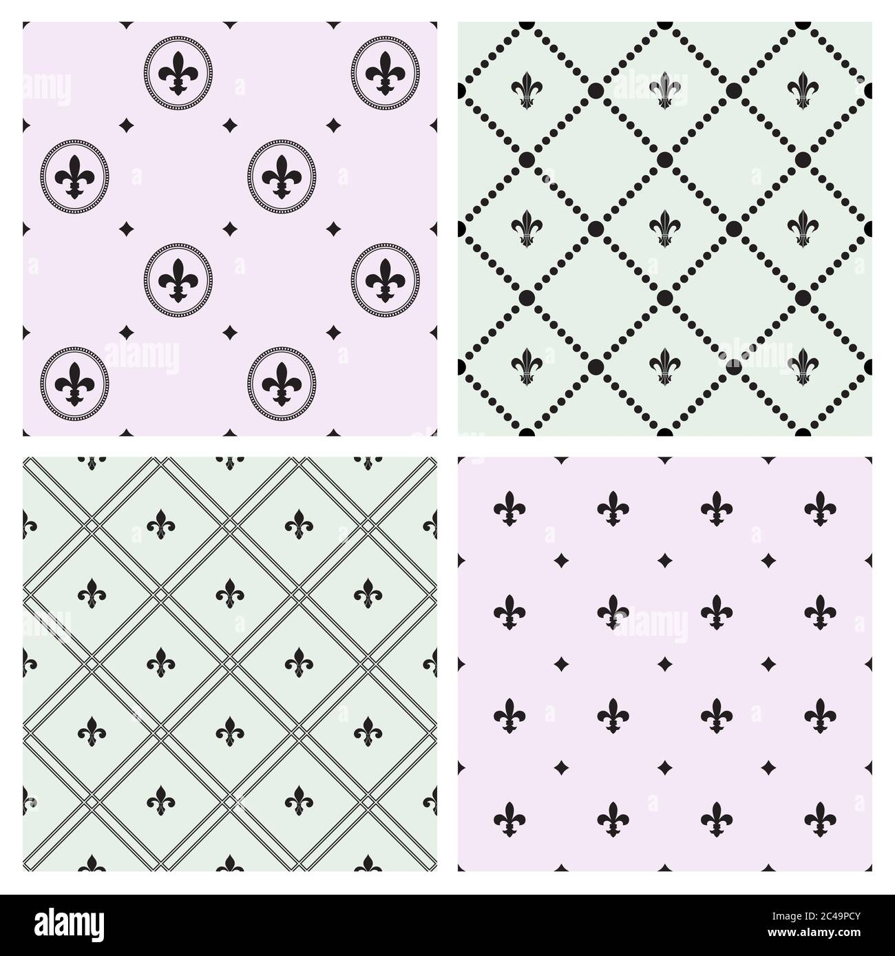Set of seamless patterns with Fleurs-de-lis icons. Vector illustration. Stock Vector