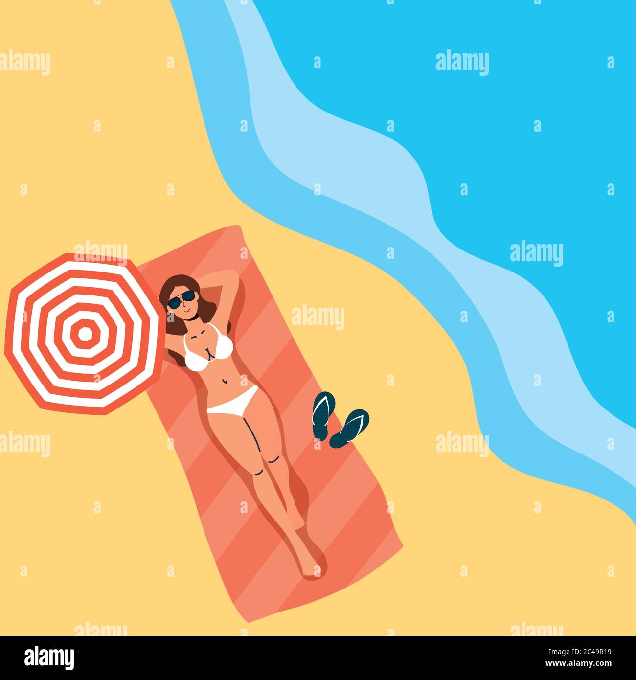 woman on the beach summer vacations scene vector illustration design