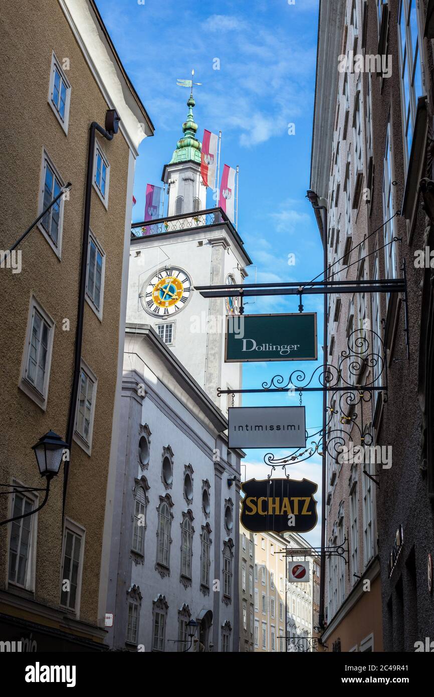 Salzburg, Austria - March 5, 2017: View of Salzburg Old Town Buildings