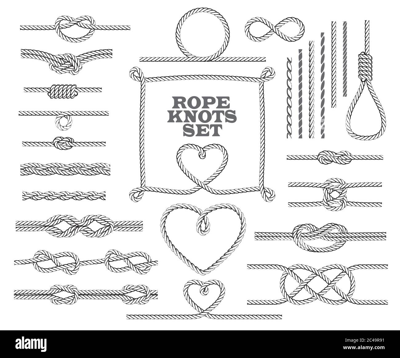 Rope knots collection. Seamless decorative elements. Vector ...