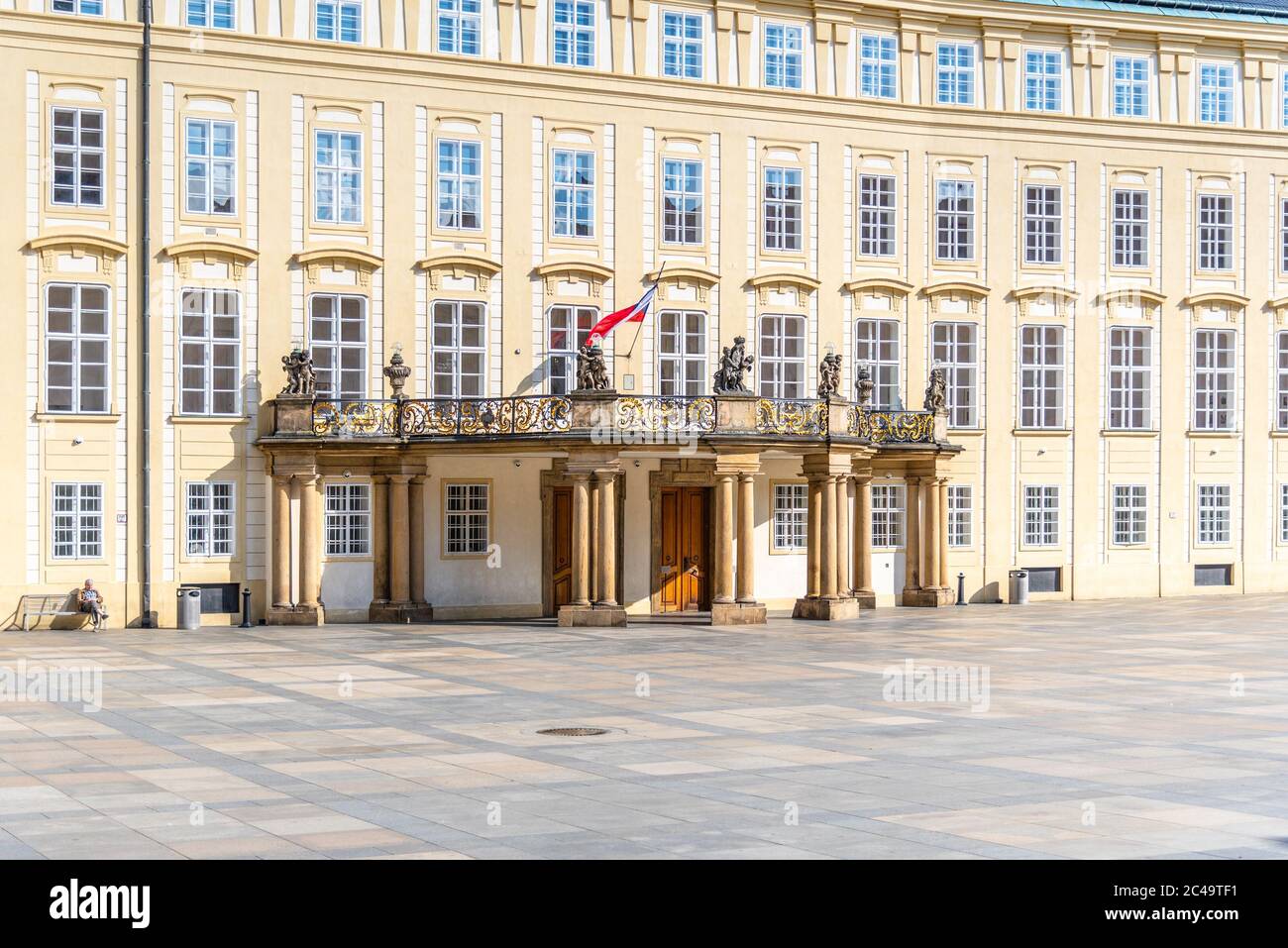 Prague Castle - entrance door with balcony to the Archives on Third Courtyard, Prague, Czech Republic. Stock Photo