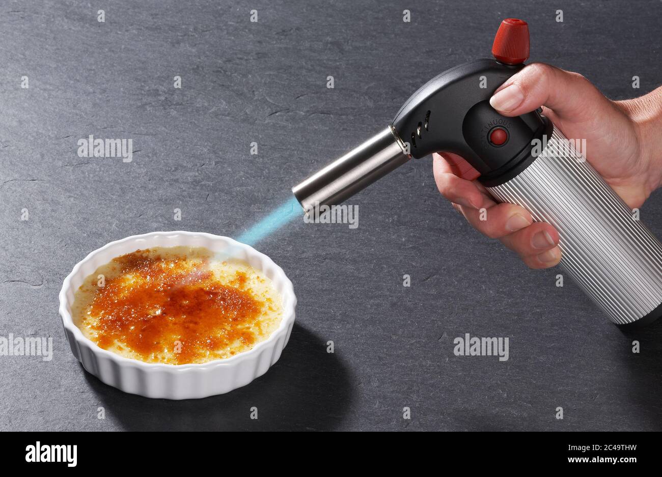 https://c8.alamy.com/comp/2C49THW/using-gas-blow-torch-to-flambe-pudding-2C49THW.jpg