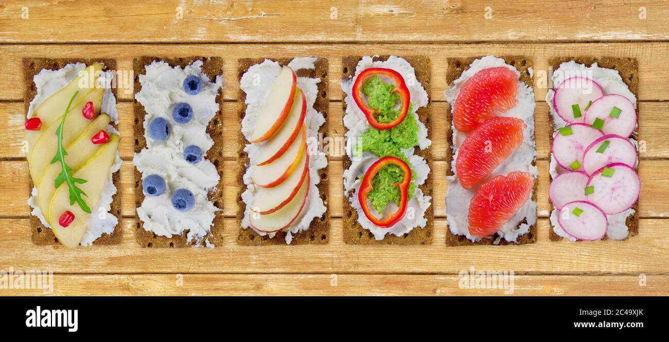 Sandwiches With Cream Cheese And Fresh Berries Fruits And Vegetables Fresh Healthy Appetizer Snack With Crispbread Stock Photo Alamy