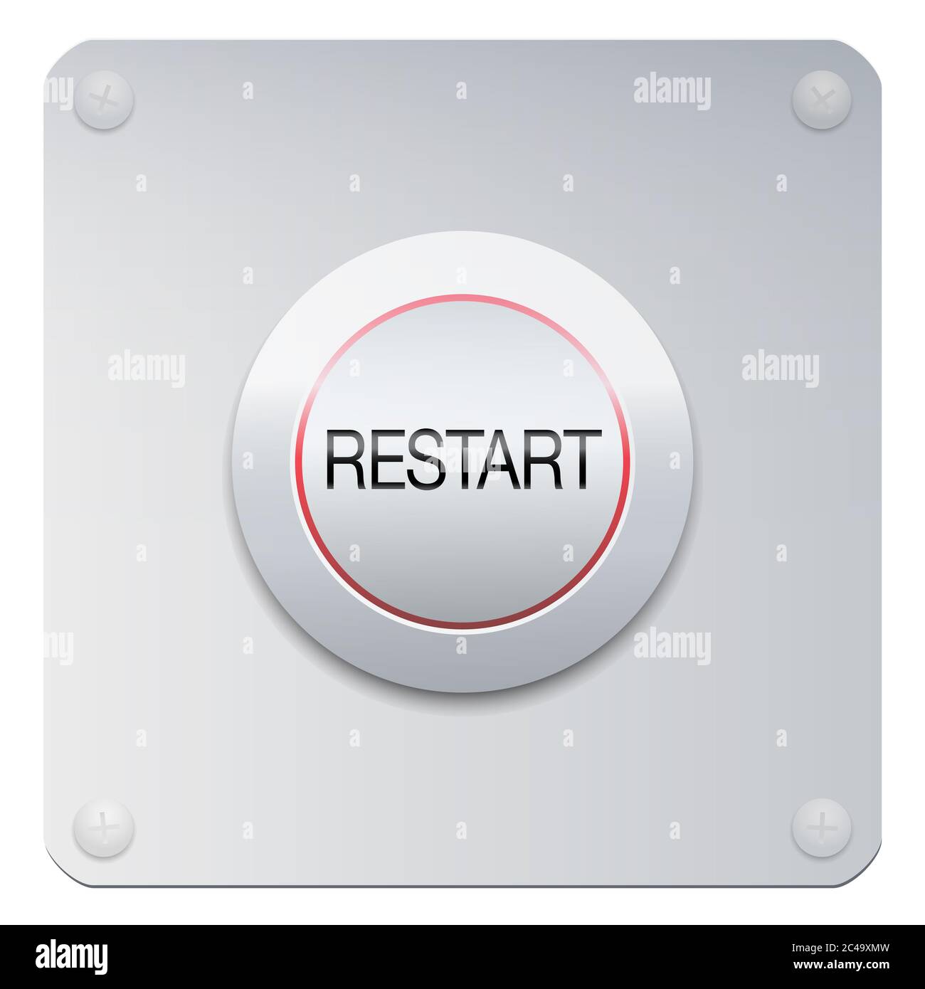 Restart button on a chrome panel to start machines, gadgets instruments, a company, society, but also a new project, adventure, lifestyle. Stock Photo