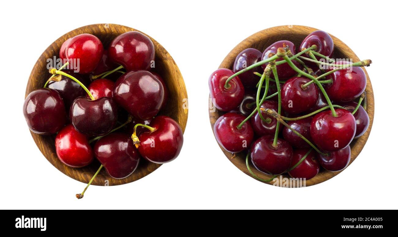 Set of fresh cherries. Fresh red cherries lay on white isolated ...