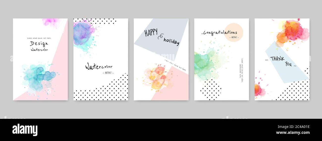 Colorful Watercolor Splash Hand-painted with cute card Set. Suitable ...