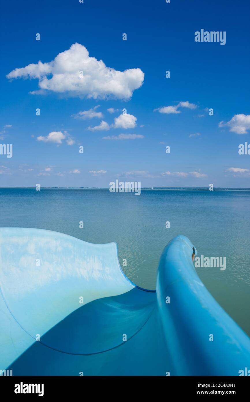 End of a blue slide above Lake Balaton, Hungary Stock Photo