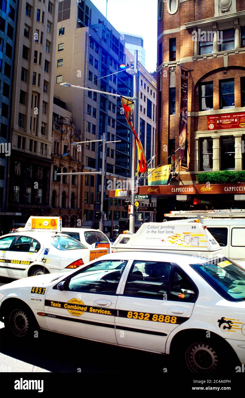 Sydney NSW Australia George Street Taxi in Traffic Stock Photo