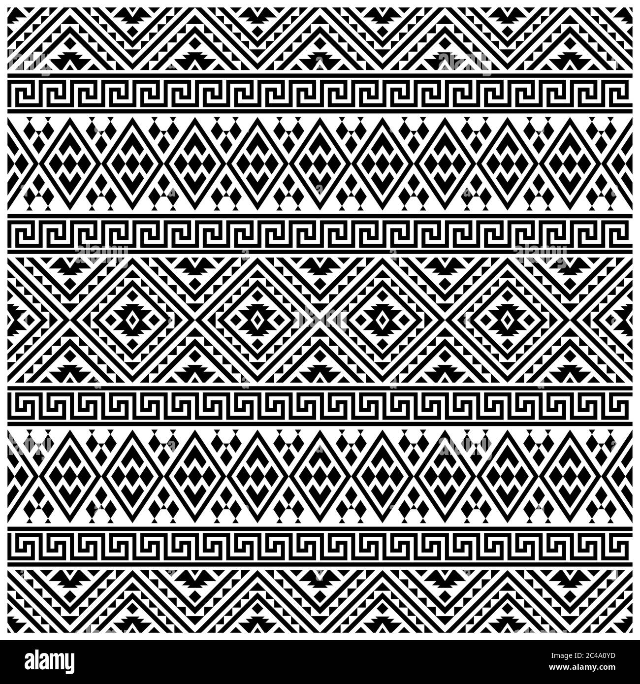 Aztec Ikat ethnic pattern vector in black and white color. Seamless ...