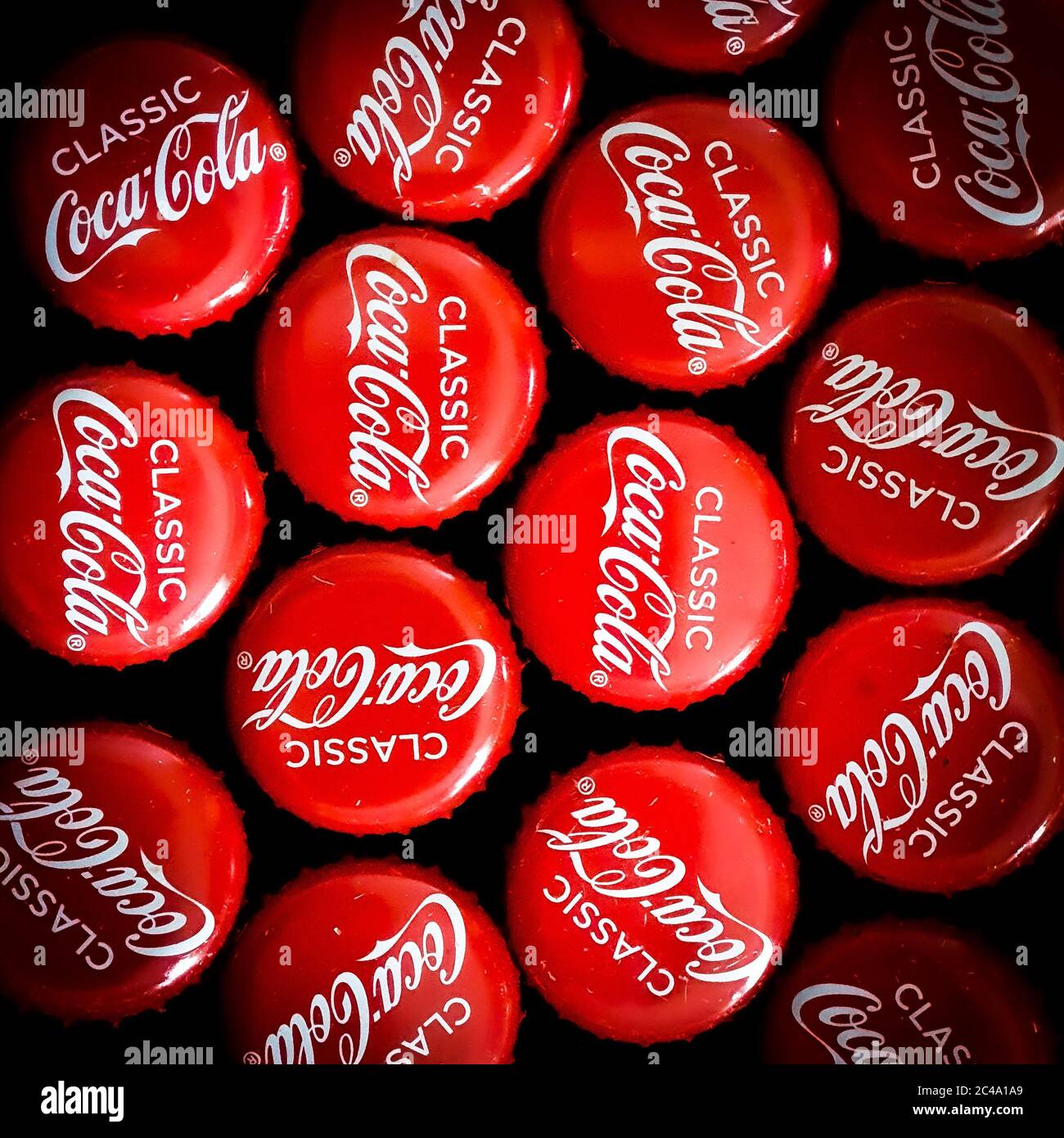 Coca Cola bottle tops Stock Photo