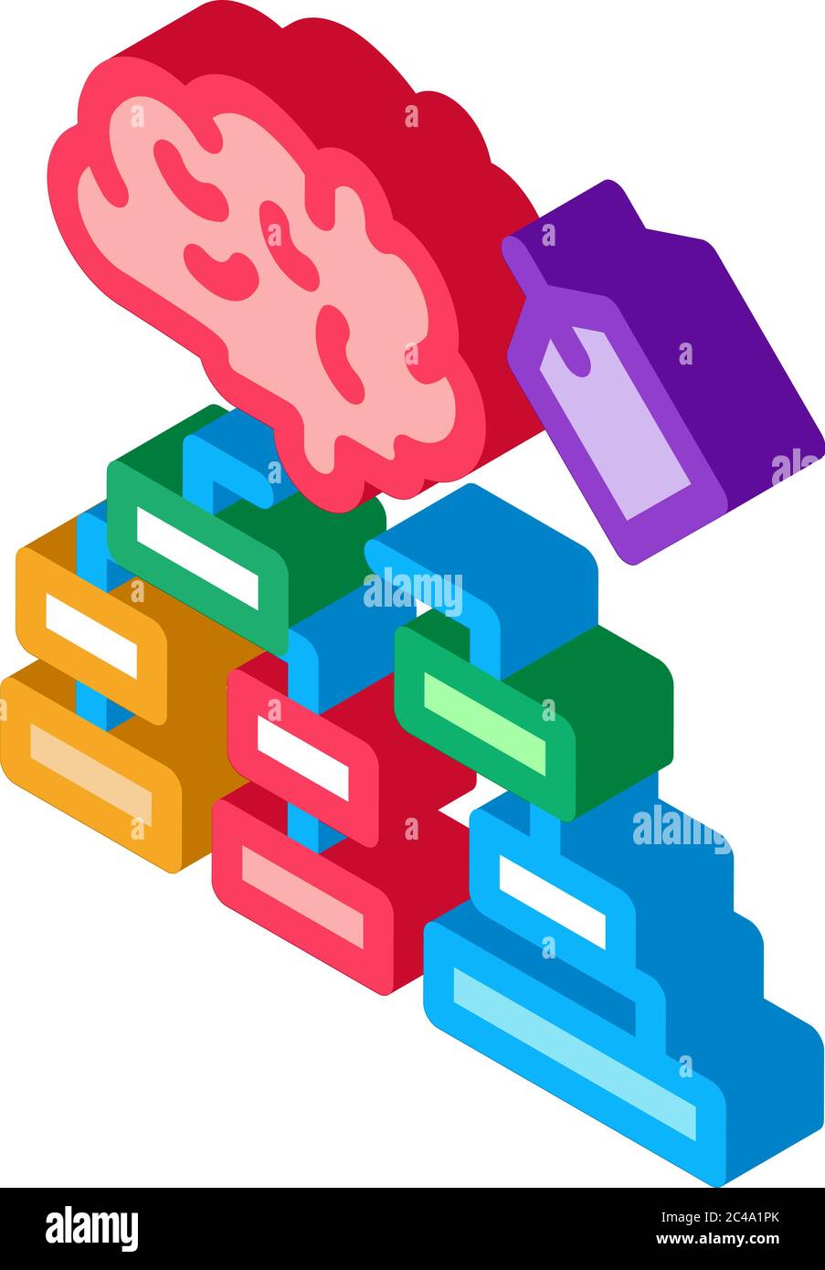 brain label hierarchy chart isometric icon vector illustration Stock Vector