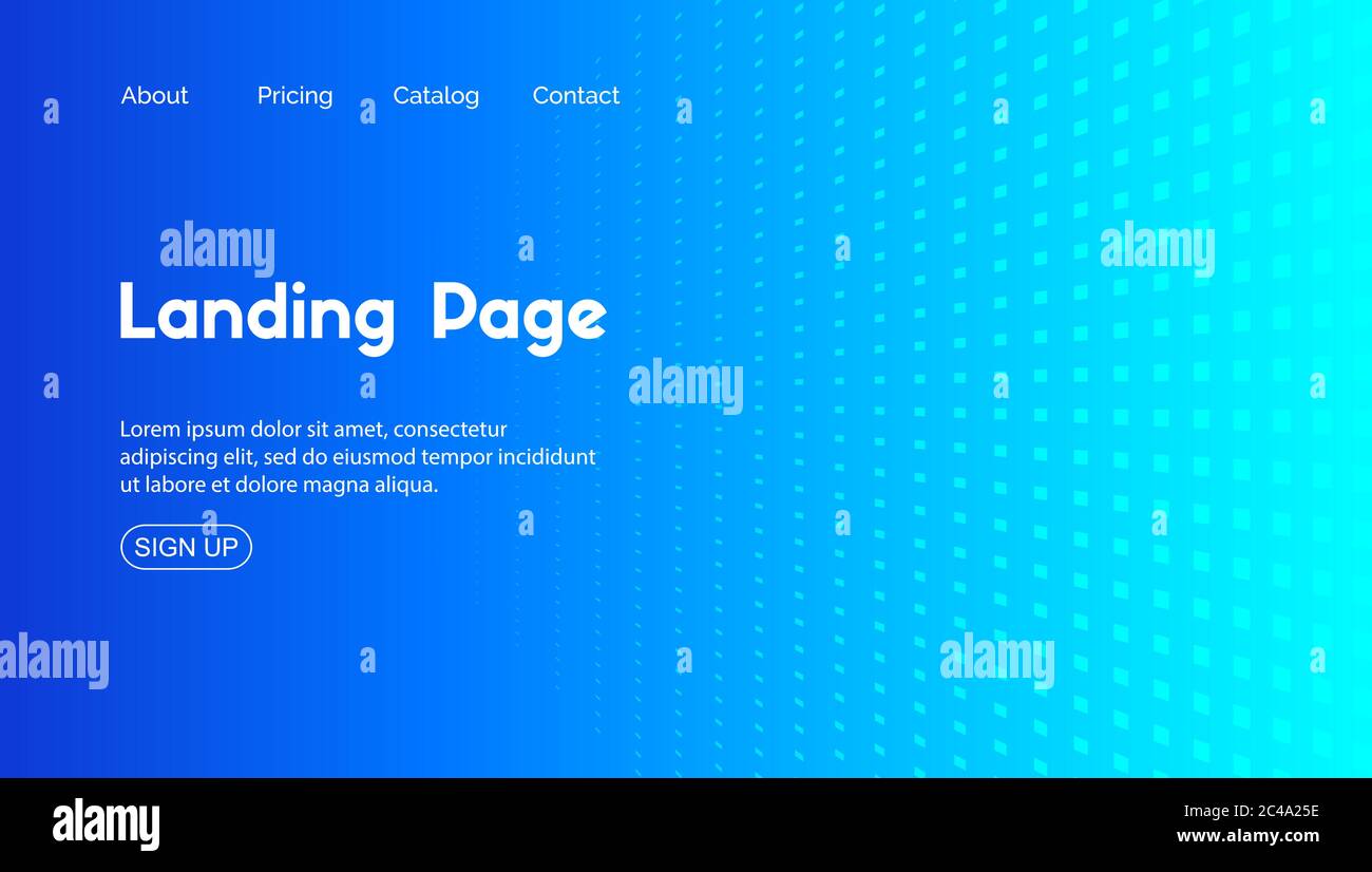 Blue landing page vector template. Abstract minimal background for business web site Stock Vector