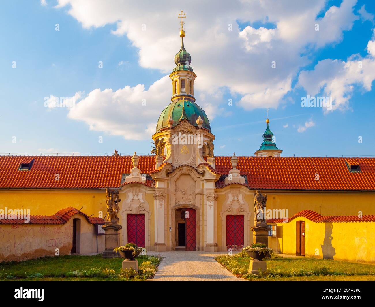 Baroque Church of Our Lady Victorious at Bila Hora in Venio Abbey - Benedictine Monastery, Prague, Czech Republic. Stock Photo