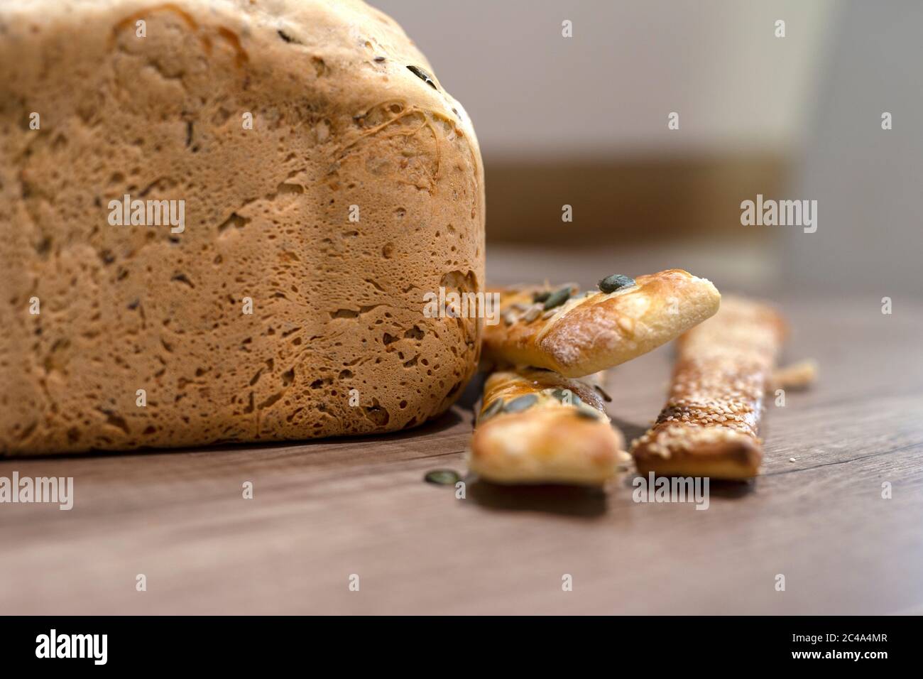 Molded home made bread and roll on table Stock Photo