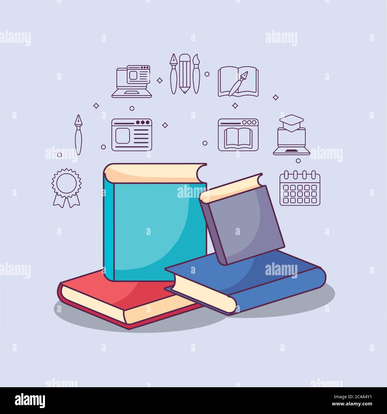 books and icon set design, Eduaction school university class lesson ...