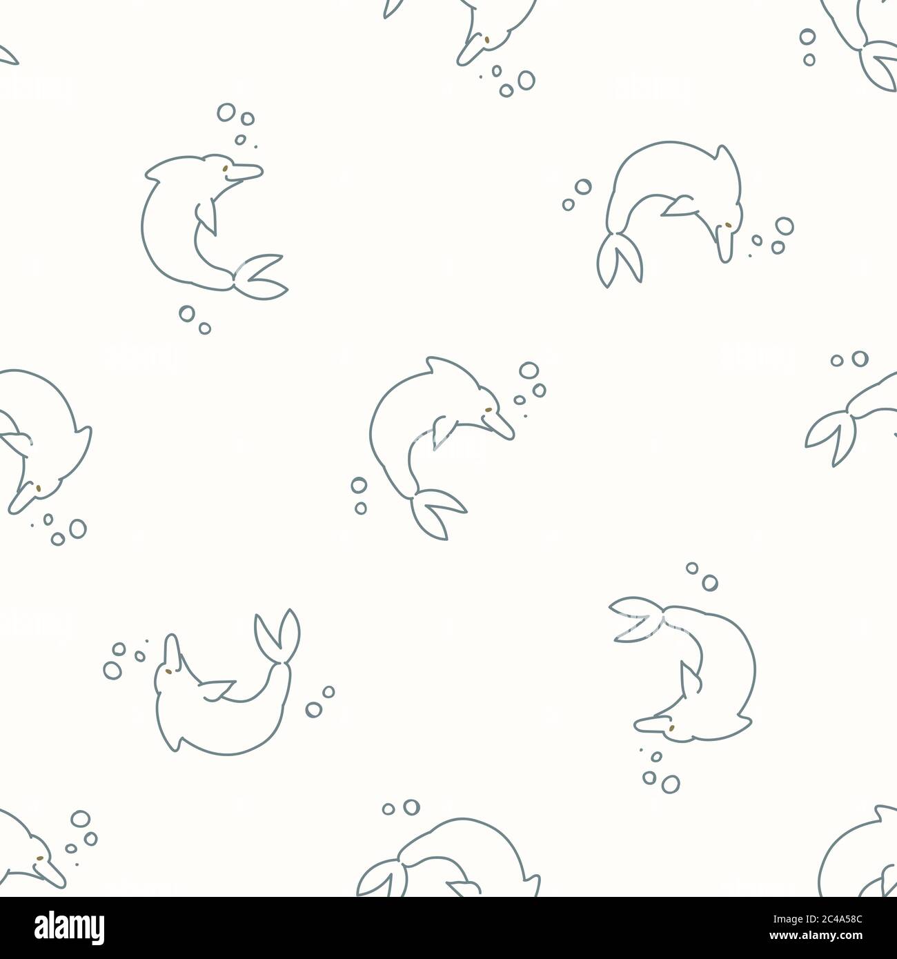 Seamless background dolphin gender neutral baby pattern. Simple whimsical minimal earthy 2 tone color. Kids nursery wallpaper or boho cartoon animal Stock Vector