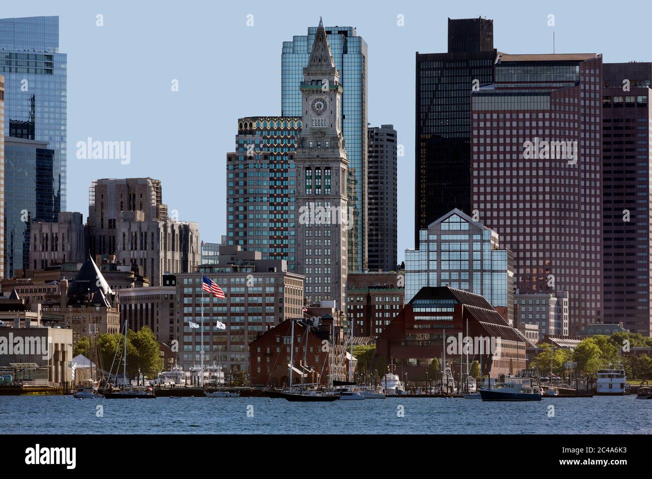 Boston Harbor waterfront city skyline, Boston,, Massachusetts Stock