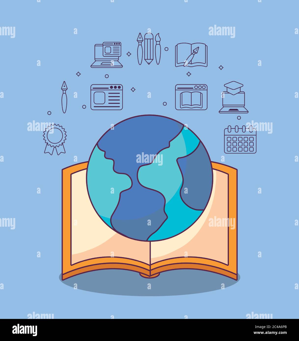 World With Book And Icon Set Design Eduaction School University Class Lesson Knowledge Preschooler Study Learning Classroom And Primary Theme Vector Illustration Stock Vector Image Art Alamy