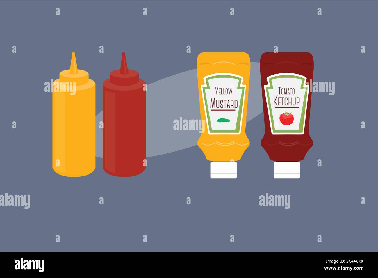 Ketchup and Mustard Bottles. Vector Illustrations, Icons. Isolated