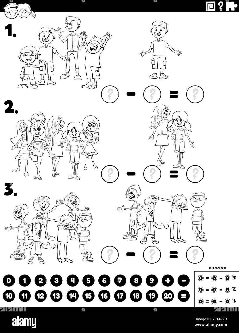 Black and White Cartoon Illustration of Educational Mathematical ...