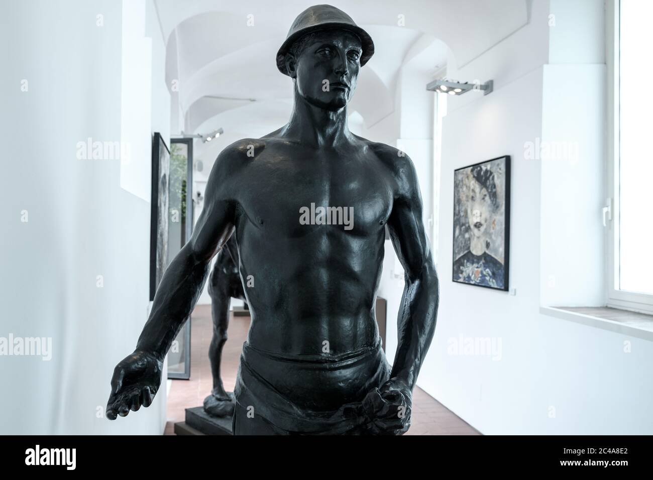 Bronze statue of a sower (Il Seminatore), made by artist Ercole Drei in 1937, exsposed in Galleria di Arte Moderna of Rome, Italy Stock Photo