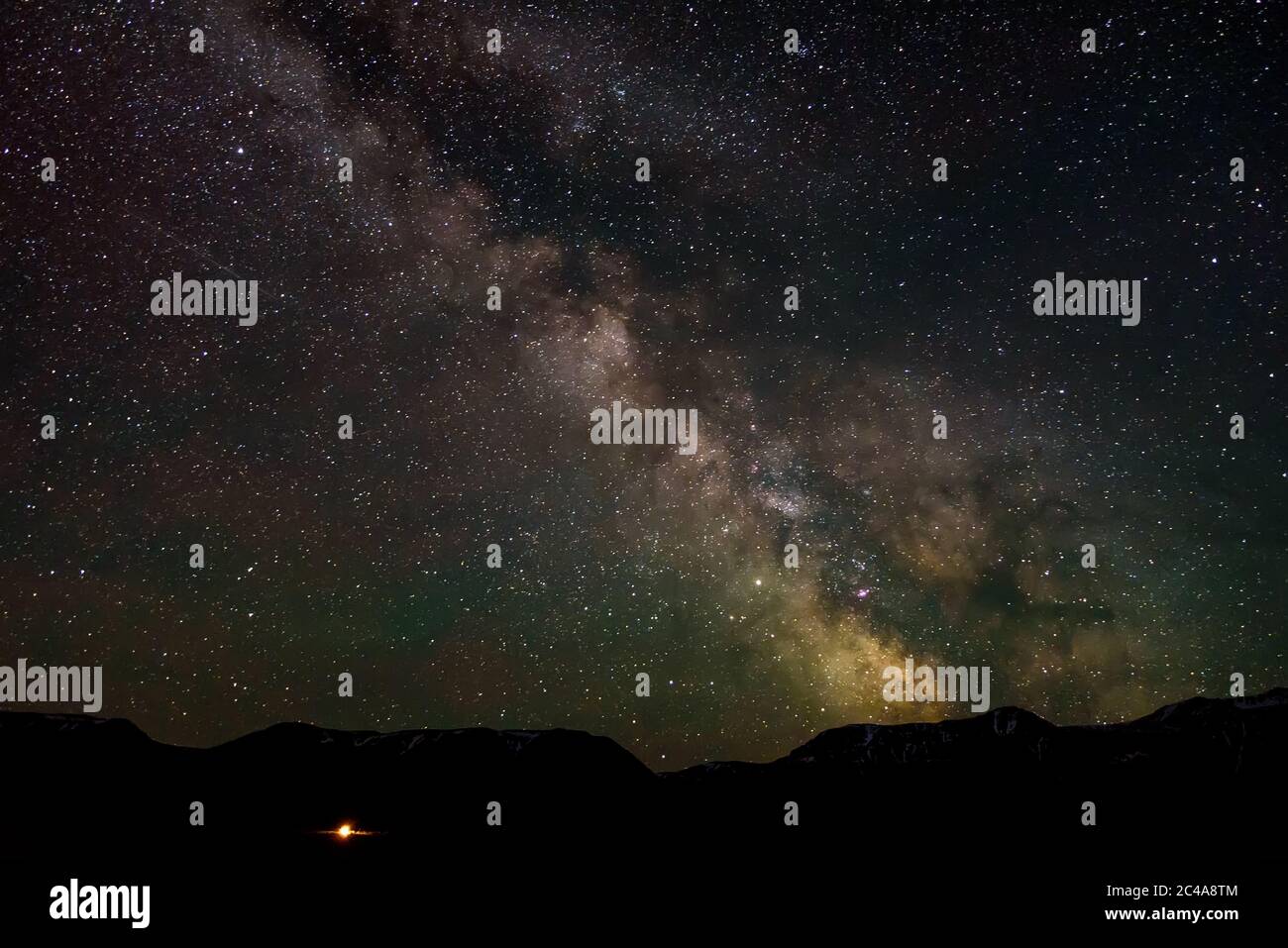 Night panorama of the starry sky with the Milky Way galaxy, stars ...