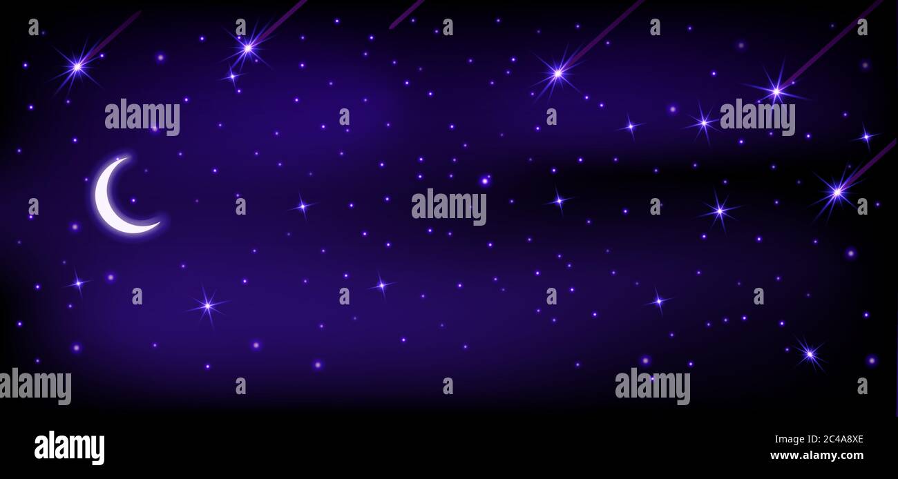 The night sky is full of stars and moon. Dark starry background ...