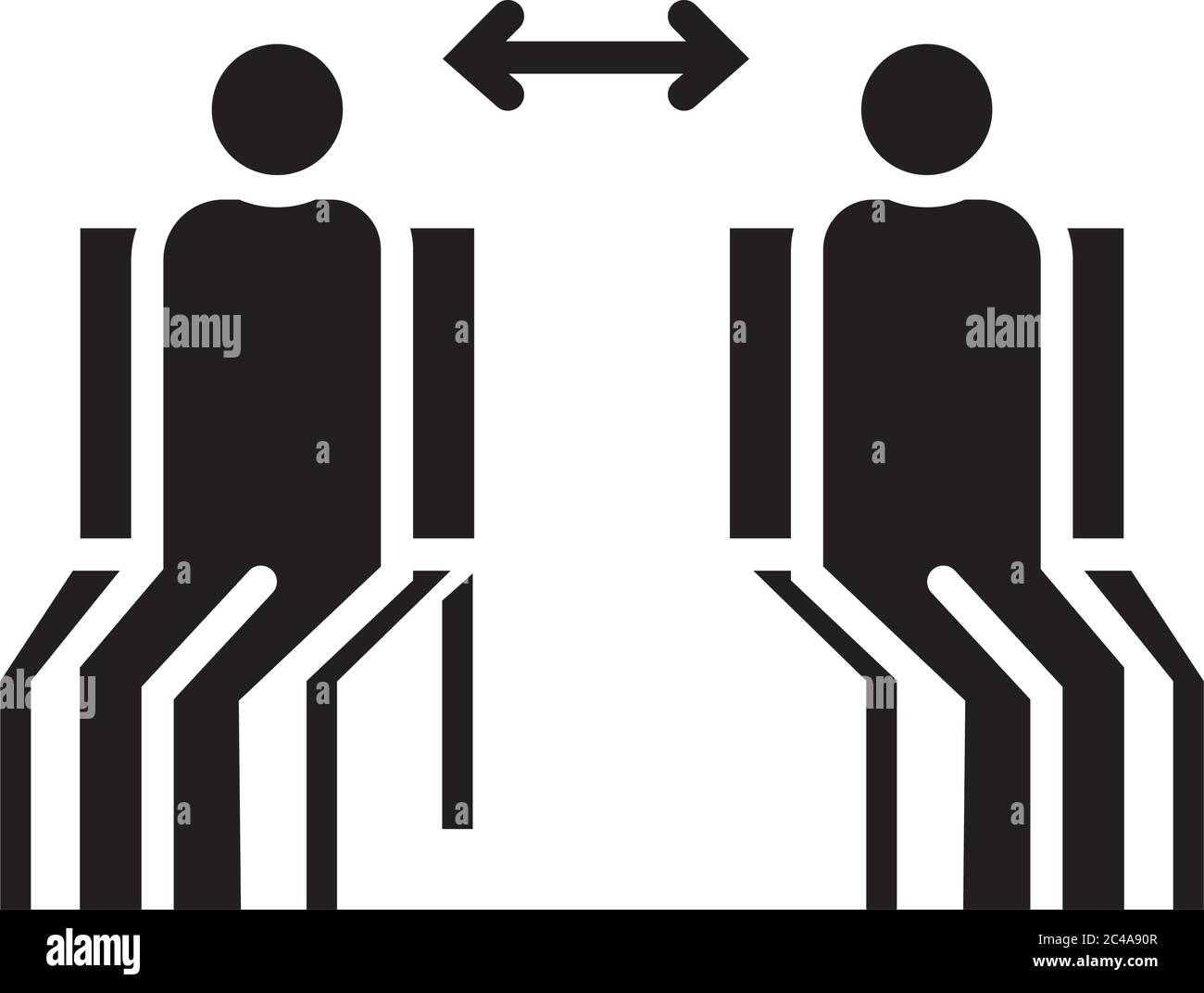 figures humans in chairs with arrows social distance silhouette style vector illustration design Stock Vector