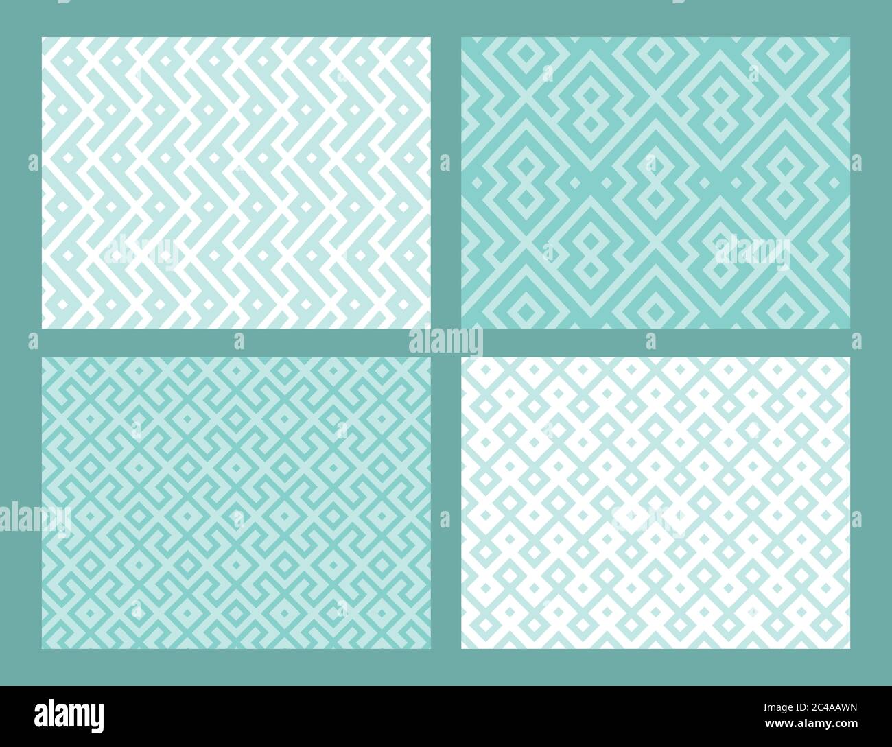 Abstract geometric seamless pattern collection. Turquoise color. Vector background. Stock Vector