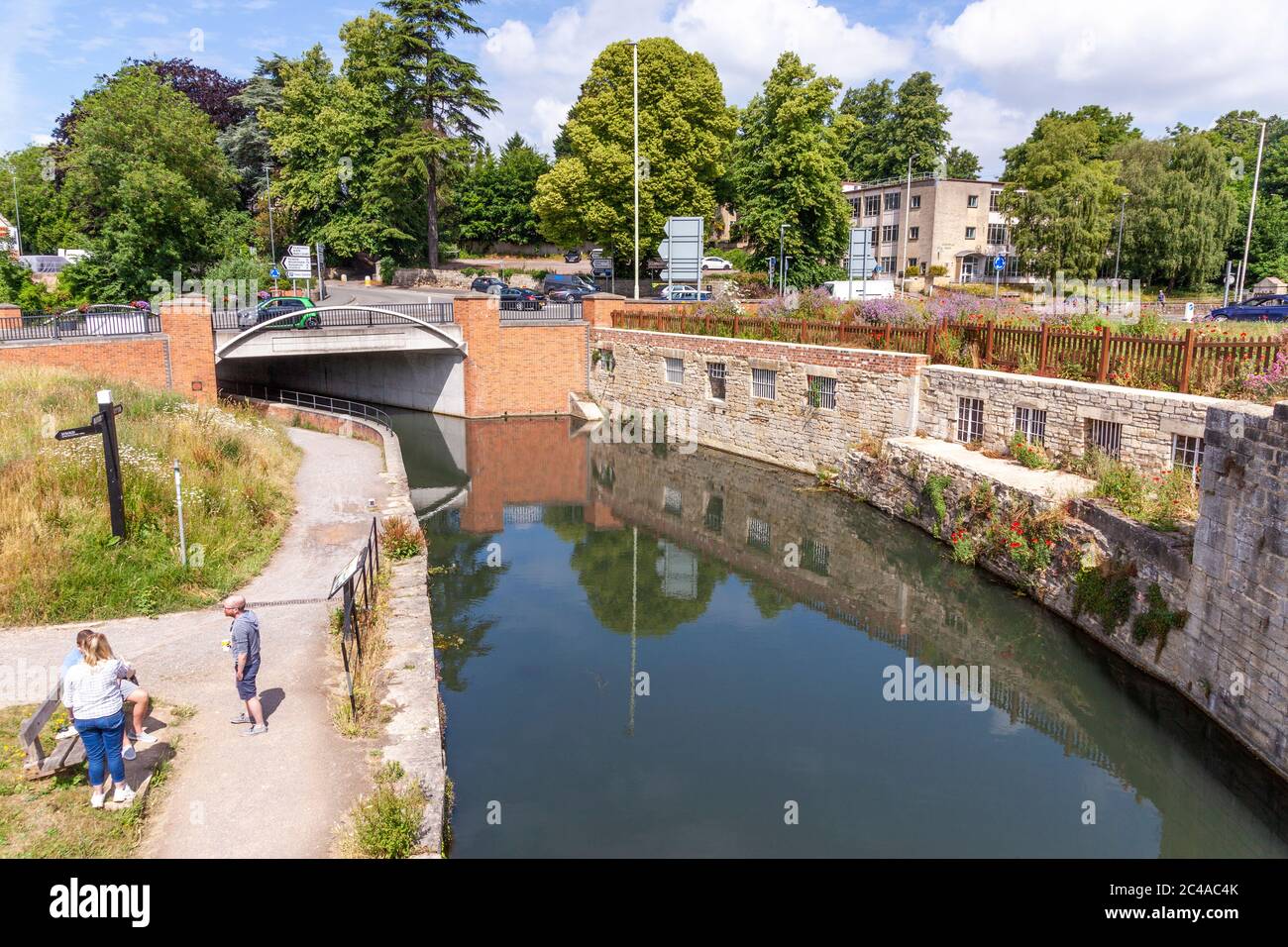 The Stroudwater Navigation (managed by the Cotswolds Canal Trust) passing under the A46 at Wallbridge, Stroud, Gloucestershire UK Stock Photo