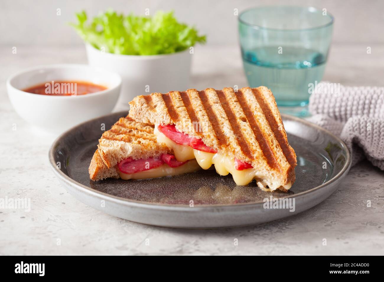 grilled salami and cheese sandwich Stock Photo Alamy